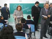 Felipe Calderón y Elba Esther Gordillo participaron en la puesta en marcha de la aplicación de la prueba Enlace 2008, en la primaria Miguel F. Martínez de la ciudad de México