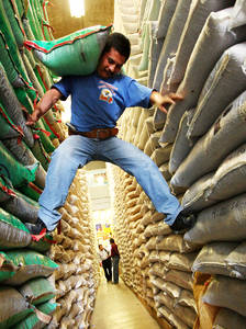 Bodega de arroz y frijol en la Central de Abasto capitalina